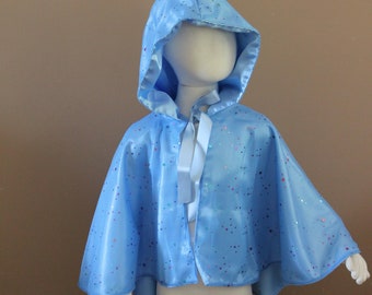 Blue Sparkly Cinderella Disney Princess Cape Cloak Capelet, Fairy Tale Dress Up Hood, Tudor Childs Dress, Renaissance Medieval Costume