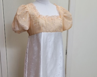Bust 40-44" Apricot and White Regency Period Era Dress, Ball Gown, Jane Austen Emma Costume, Pride and Prejudice, Edwardian M29