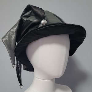 Black and Silver Jester Tudor Elizabethan Hat,  Floppy Hat, Renaissance Medieval Costume,  King Henry Cap, LARP Celtic SCA costume
