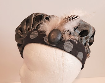 Black and Silver Muffin Cap, Tudor Renaissance Faire Costume Hat, Medieval Caul, Prince Elizabethan Hat, LARP Celtic SCA costume