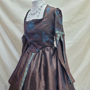 Bust 51&quot; Dark Chocolate Brown with Turquoise Tudor Anne Boleyn Dress, Gown, Medieval Costume, Regina OUAT Evil Queen Costume, The Tudors #D8