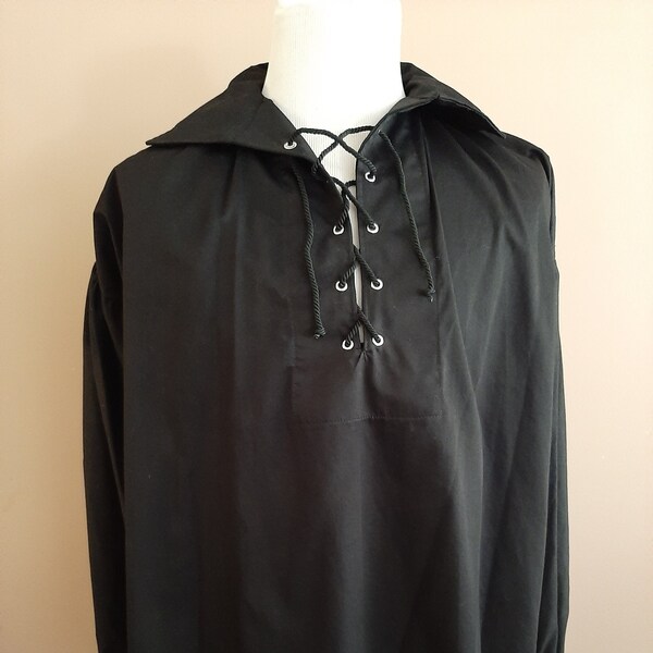 Size XXL Chest 52" Black Pirate Rogue Shirt, Mens Tudor Renaissance Costume, Game of Thrones, Outlander Black Sails Costume  BB3