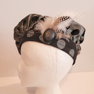 Black and Silver Muffin Cap, Tudor Renaissance Faire Costume Hat, Medieval Caul, Prince Elizabethan Hat, LARP Celtic SCA costume