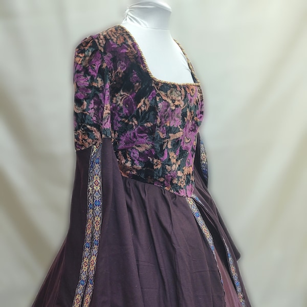 Bust 53" Plum Purple Tudor Anne Boleyn Dress,  Gown, Medieval Costume, Regina OUAT Evil Queen Costume, The Tudors #34