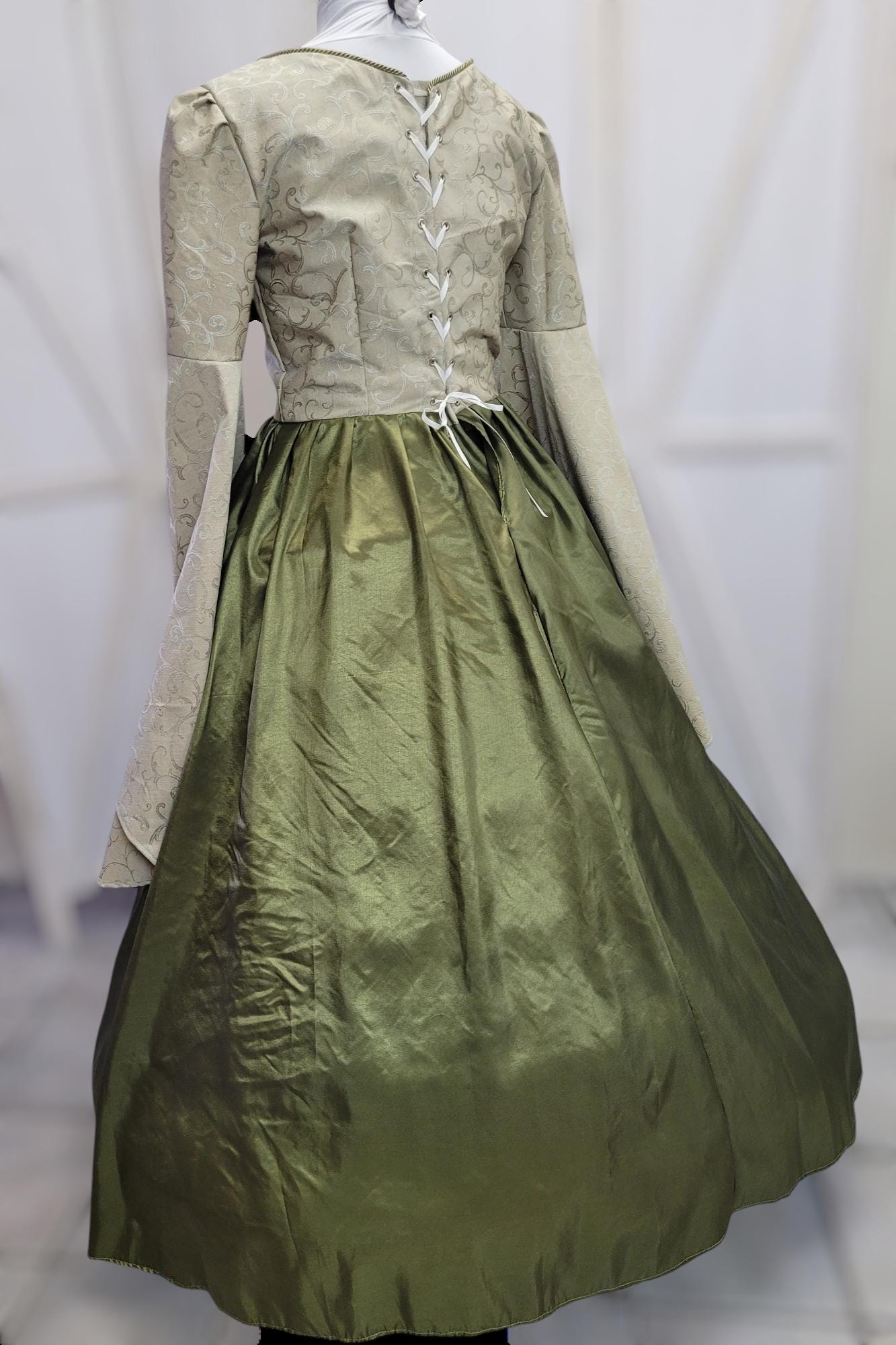 Bust 42" Olive Green Tudor Anne Boleyn Dress Gown, Medieval Costume, Regina OUAT Evil Queen Costume, The Tudors #44