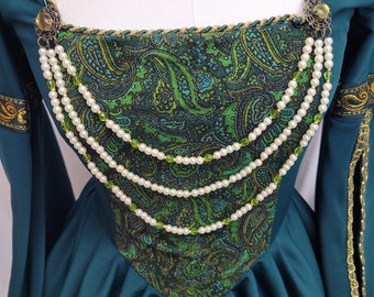 Empress Olivine and Cream Pearl Bodice Jewelry, Pearls, Renaissance Costume, Marie Antionette cosplay,  Medieval Costume