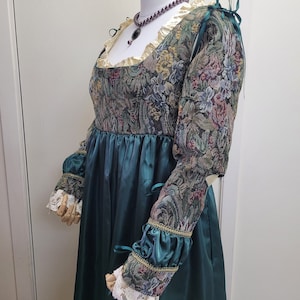 Bust 35&quot; Green and Tapestry Italian Gown, Tudor Dress,  Ever After Medieval Costume,The Borgias Lucrezia Costume, The Tudors