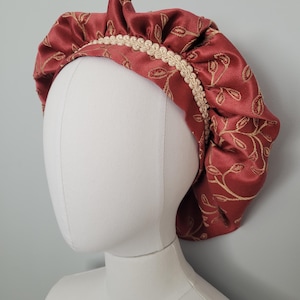 Dark Pink and Beige Muffin Cap, Tudor Renaissance Faire Costume Hat, Medieval Caul, Prince Elizabethan Hat, LARP Celtic SCA costume