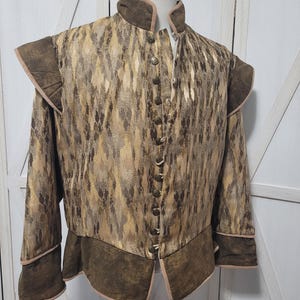 Size XL Chest 50&quot; Gold and Brown Tudor Doublet, The Tudors King Henry, Renaissance Medieval Mens Costume,  Lords  Outlander D9