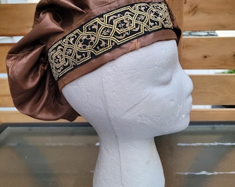 Bronze Embroidered Muffin Cap, Tudor Renaissance Faire Costume Hat, Medieval Caul, Prince Elizabethan Hat, LARP Celtic SCA costume