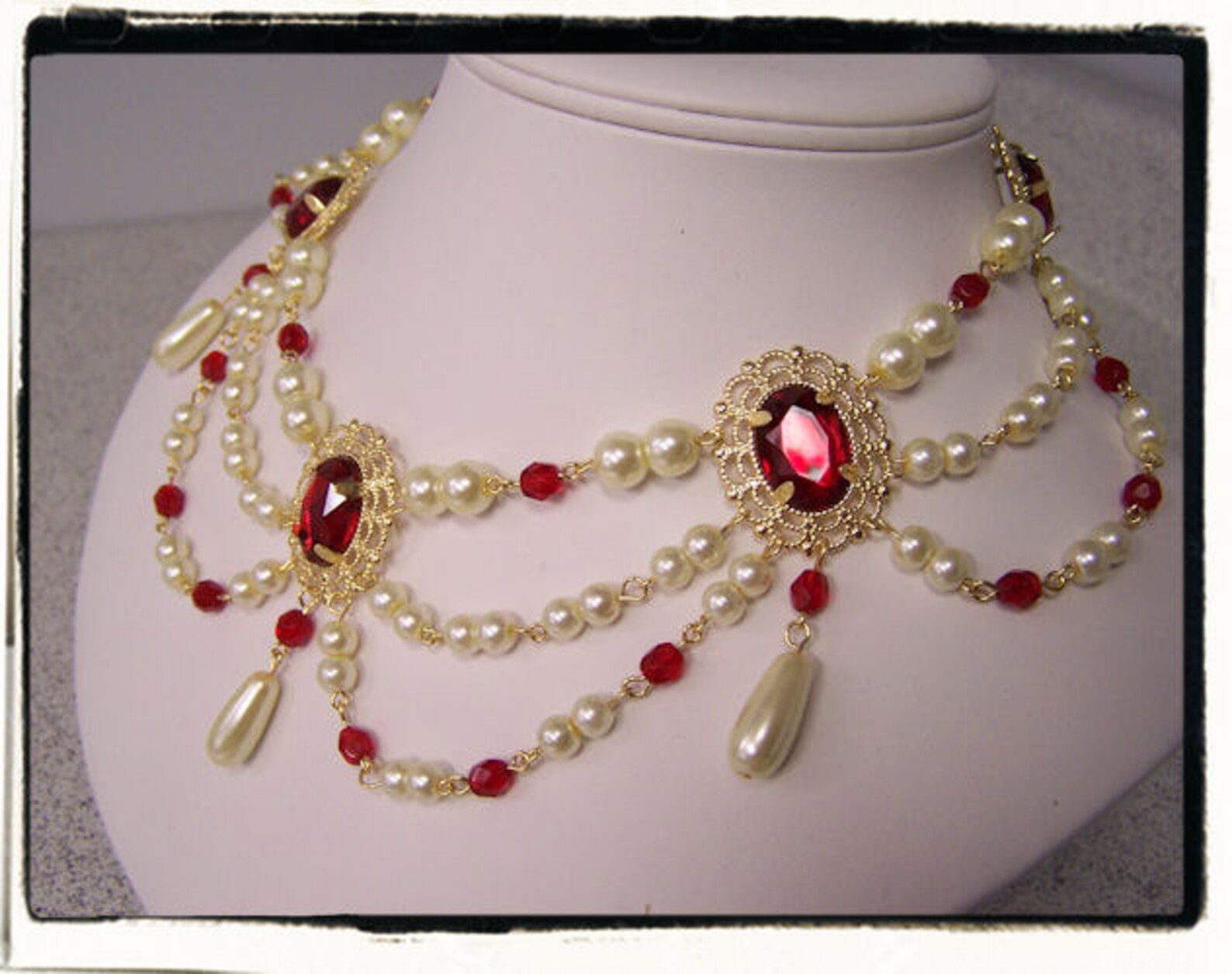 Ruby and Pearl Collar Renaissance Tudor Necklace Game of - Etsy