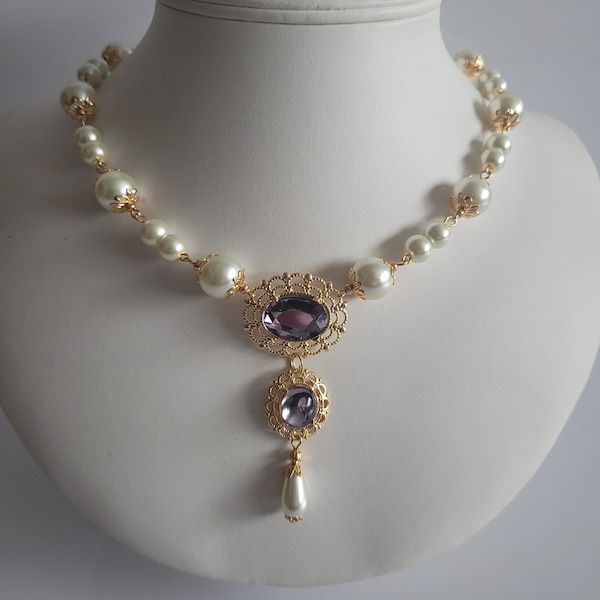 Customized Anne Boleyn Gold Necklace, Tudor Renaissance Jewelry, Medieval Costume Necklace, The Tudors Queen, Theme Wedding, Cosplay