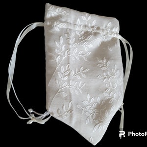 Ivory Leaf Brocade Regency Reticule Purse Bag, Beaded, Drawstring ...
