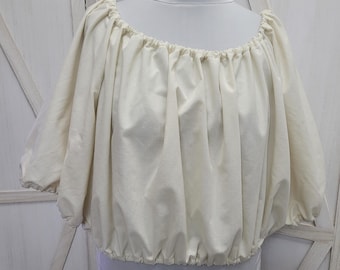 XL Elfenbein Crop Länge Baumwolle Chemise, Renaissance Kostüm Kleid Bluse, Mittelalterliches Bauern Hemd, Piraten Dirne Bardame Kostüm, SH10