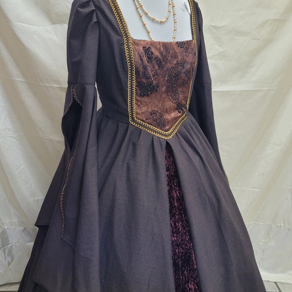 Bust 48" Dark Brown Tudor Anne Boleyn Dress,  Gown, Medieval Costume, Regina OUAT Evil Queen Costume, The Tudors #13