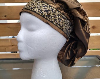 Gold and Bronze Embroidered Taffeta Muffin Cap, Tudor Renaissance Faire Costume Hat, Medieval Caul, Prince Elizabethan Hat, LARP Celtic SCA