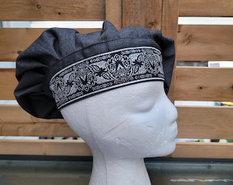 Dark Grey and Silver Muffin Cap, Tudor Renaissance Faire Costume Hat, Medieval Caul, Prince Elizabethan Hat, LARP Celtic SCA costume