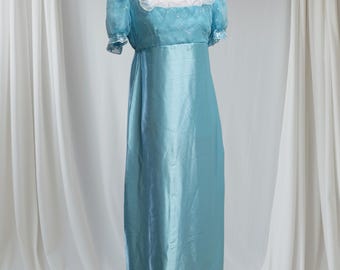 Bust 32-37" Light Blue Satin Regency Period Era Dress, Ball Gown, Jane Austen Emma Costume, Pride and Prejudice, Edwardian R20