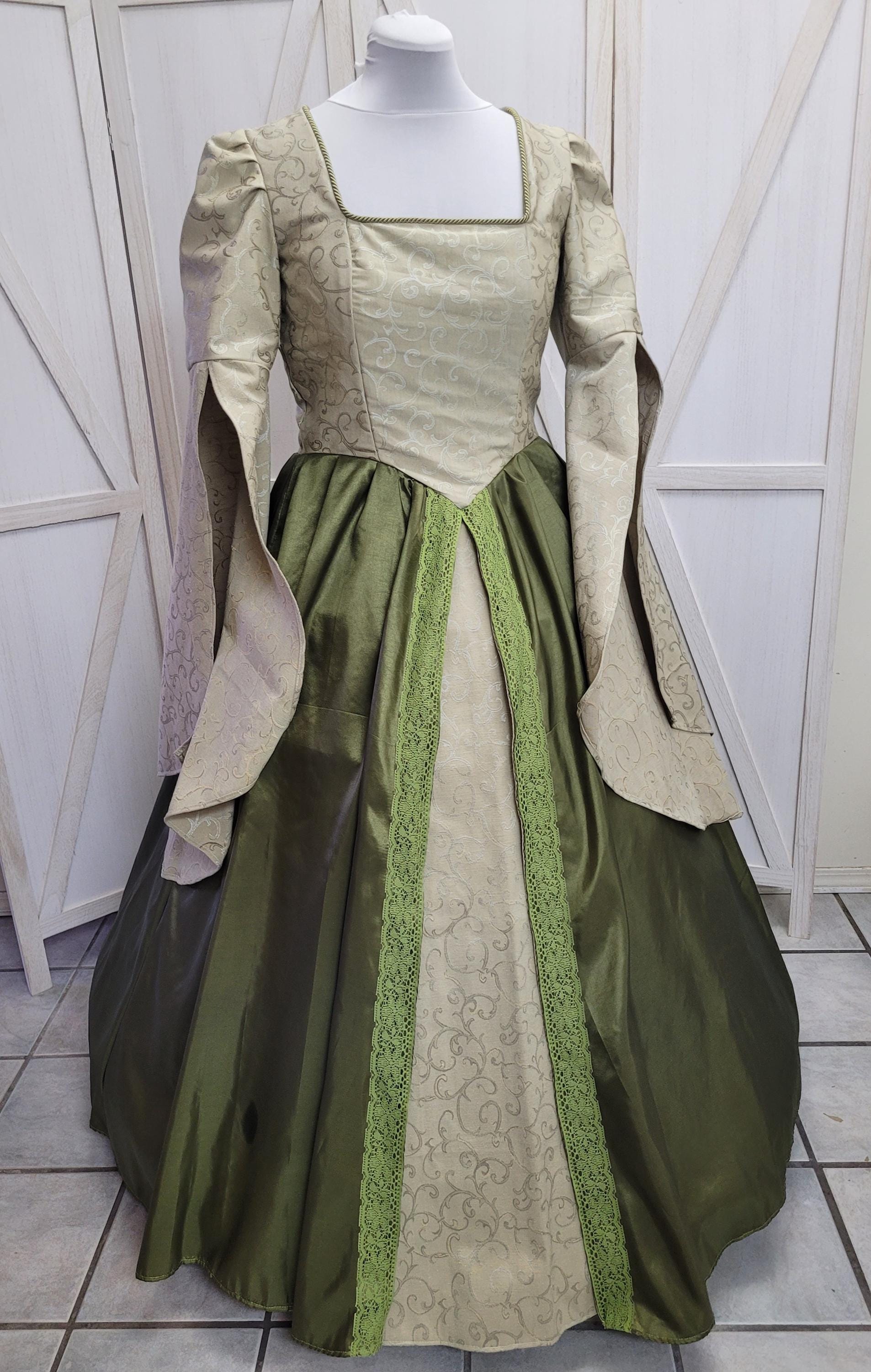 Bust 42" Olive Green Tudor Anne Boleyn Dress Gown, Medieval Costume, Regina OUAT Evil Queen Costume, The Tudors #44 Bust 42" Olive Green Tudor Anne Boleyn Dress Gown, Medieval Costume, Regina OUAT Evil Queen Costume, The Tudors #44