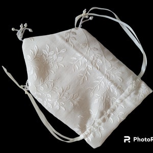 Ivory Leaf Brocade Regency Reticule Purse Bag, Beaded, Drawstring ...