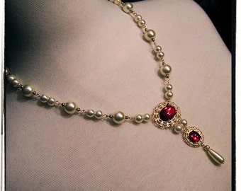Ruby Red Anne Boleyn Necklace, Lady in Waiting Tudor Renaissance Jewelry, Medieval Costume Necklace, The Tudors Queen