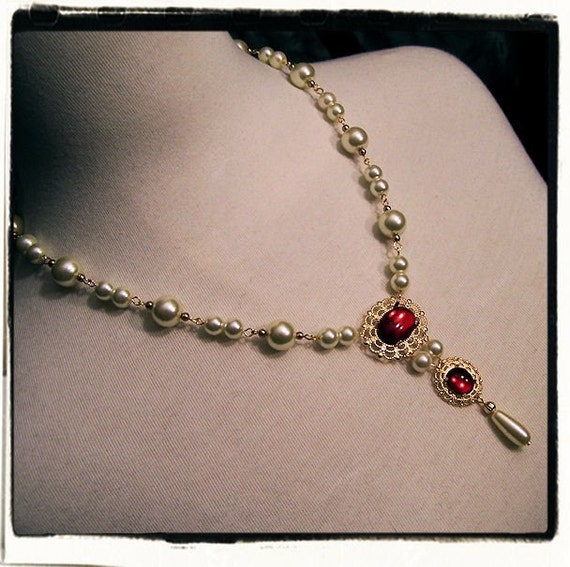 Ruby Red Anne Boleyn Necklace, Lady in Waiting Tudor Renaissance