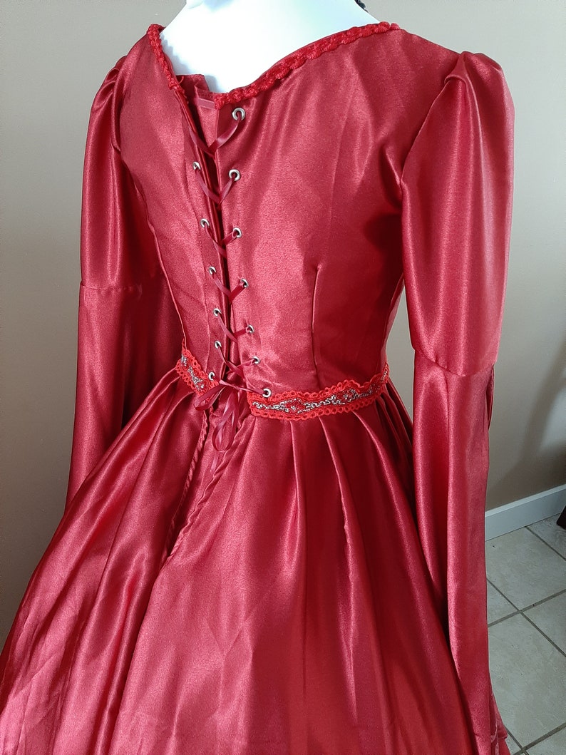 Bust 36 Red Satin and Silver Tudor Anne Boleyn Wedding Dress Medieval Costume OUAT Queen Costume The Tudors #27 Game of Thrones Gown