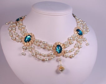 Lotus Ivory Pearl Tudor Necklace Renaissance Medieval Costume Regency Victorian Jewelry