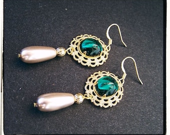 CUSTOM Lush Tudor Earrings - Anne Boleyn Costume Jewelry, Renaissance Medieval, The Tudors, Queen Princess Cosplay