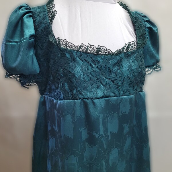 Bust 40-44" Emerald Green Jacquard Regency Dress, Bridgerton Daphne Ball Gown, Jane Austen Emma Costume, Pride and Prejudice, Edwardian R13