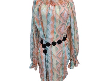 Abstrakte Bunte Hüftlange Baumwolle Chemise, Renaissance Kostüm-Kleid-Bluse, Mittelalterliches Bauern-Hemd, Pirat Dirne Bardame Wahrsagerin