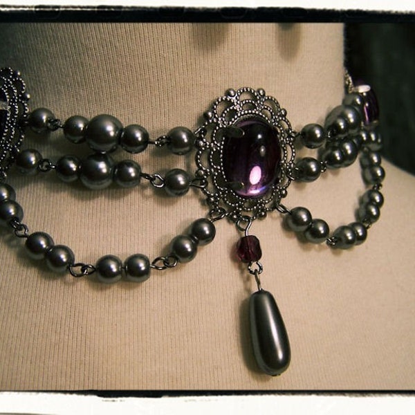 Gothic Boudoir Pearls Choker Necklace and Earring Set Renaissance Regency Costume Jewelry