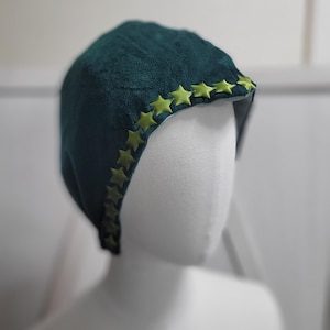 Dark Green Velour and Cotton Jester Cap, Renaissance  Costume, Tudor Medieval Hat, Peasant Costume Bonnet, Clown Costume
