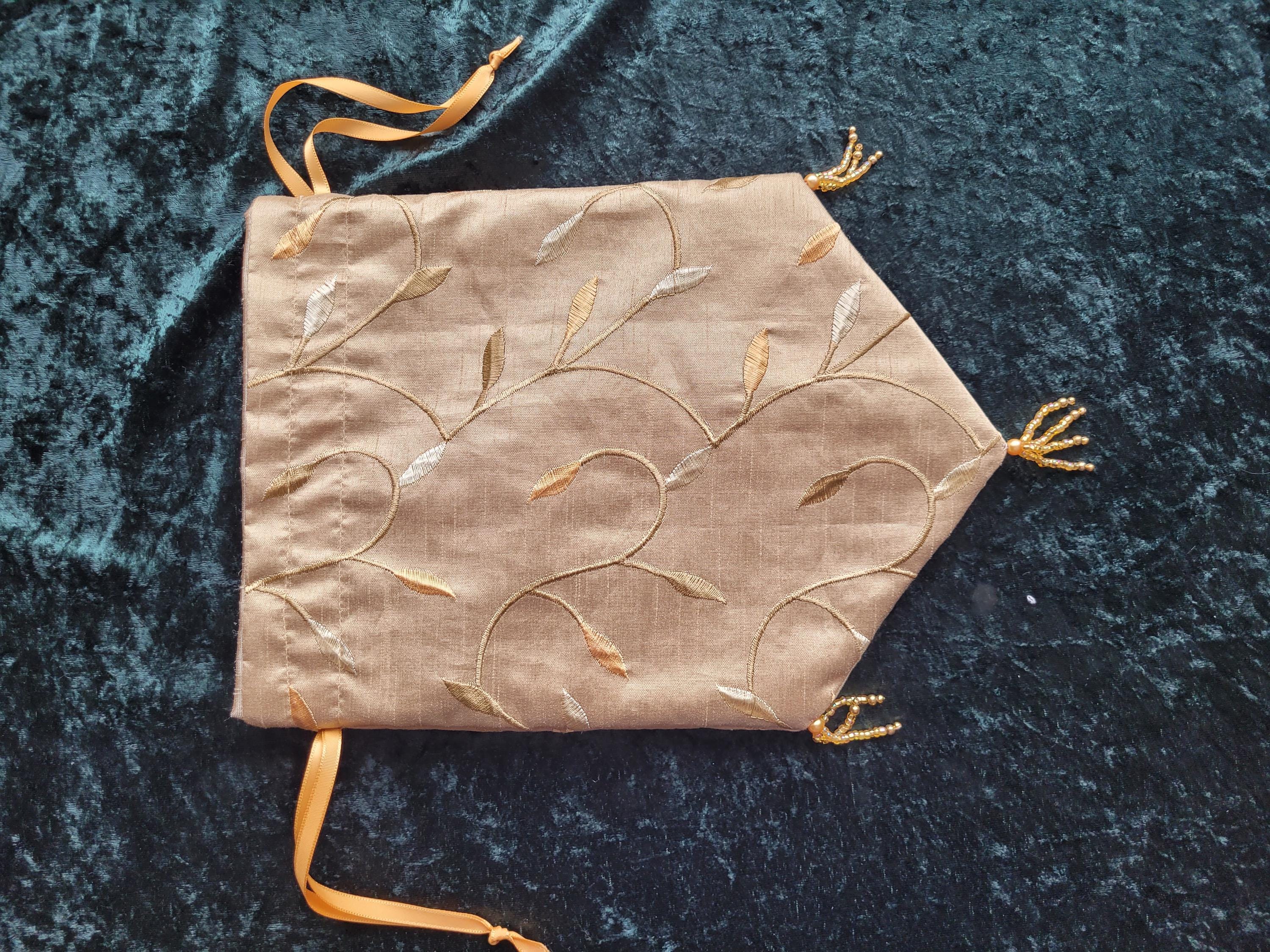 Beige Embroidered Regency Reticule Purse Bag, Beaded, Drawstring Jane ...
