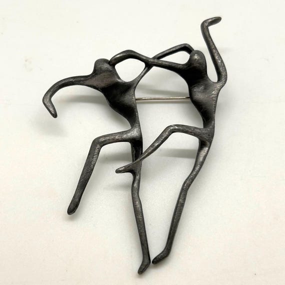 Modern Dancers Brooch darkened Silver-tone Metal … - image 9