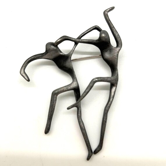 Modern Dancers Brooch darkened Silver-tone Metal … - image 2