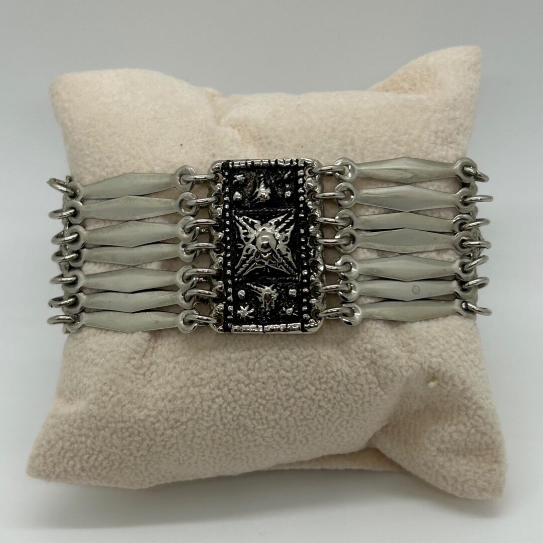 Vintage Mexican Alpaca Silver Panel Bracelet Aztec Motif Made in Mexico ...