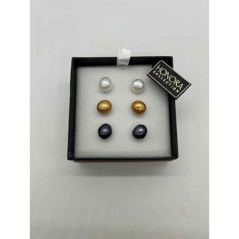 Honora Cultured Freshwater Pearl Stud Earring Set Tri-color White Gold ...