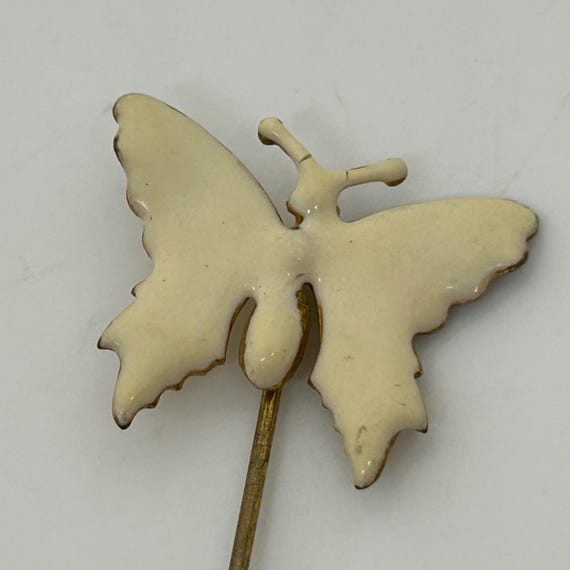 Miriam Haskell White Enamel Butterfly Stick Pin V… - image 3
