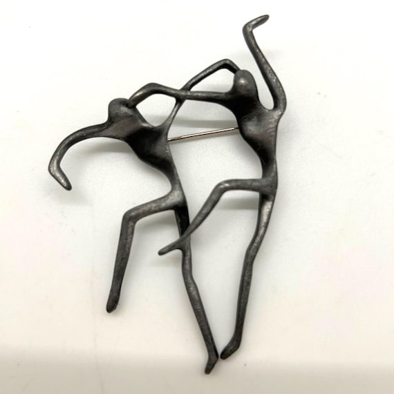 Modern Dancers Brooch darkened Silver-tone Metal … - image 1
