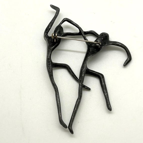 Modern Dancers Brooch darkened Silver-tone Metal … - image 4