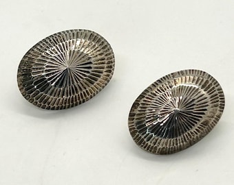 Vintage Sterling Silver Pierced Earrings Oval Textured 925 Stamped 5.7 grams