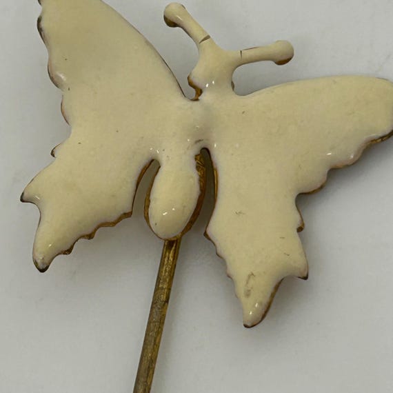 Miriam Haskell White Enamel Butterfly Stick Pin V… - image 4