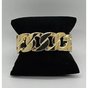 Gold-Tone Hinged Bracelet Clamper Large Faux Chain Link Statement Jewelry