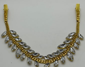 Vintage Sweater Clip Curb Chain Prong Set Acrylic Rhinestones 1960s