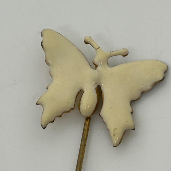 Miriam Haskell White Enamel Butterfly Stick Pin V… - image 2
