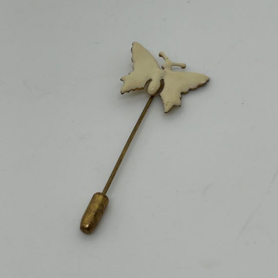 Miriam Haskell White Enamel Butterfly Stick Pin V… - image 1