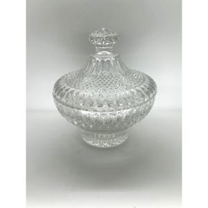 Clear Glass Diamond Point Pedestal Powder Jar Candy Dish Lidded Bowl Vintage