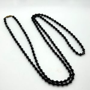 Collier en perles de jais noir, style Art déco, 50 pouces du début des années 1900