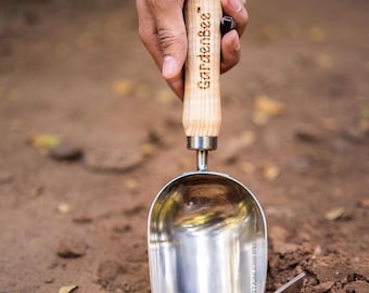 Stainless Steel Garden Scoop | Ergonomic Wood Handle
